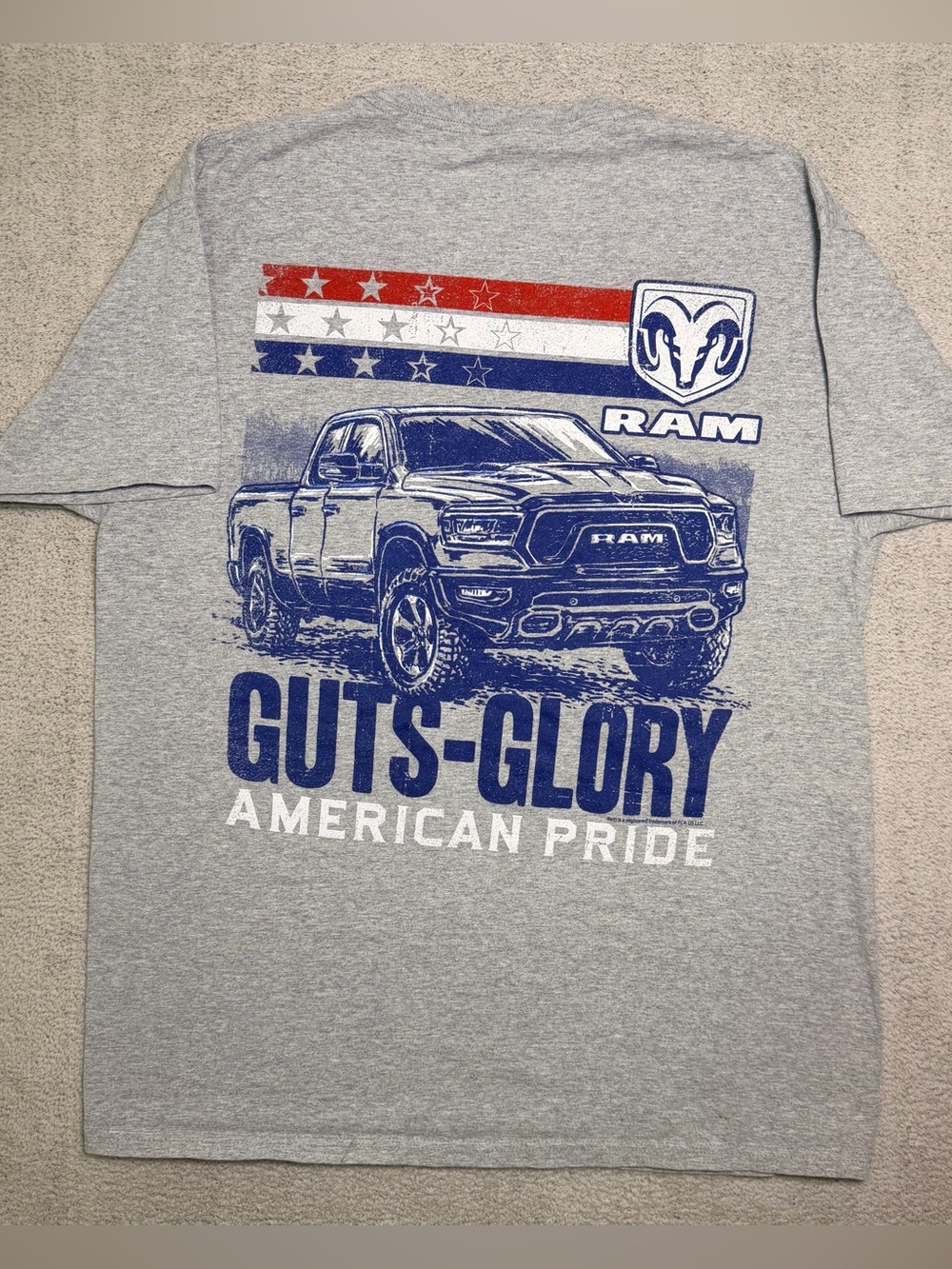 Dodge Ram T Shirt Men’s Large Gray Guts Glory American Pride Truck Graphic Print
